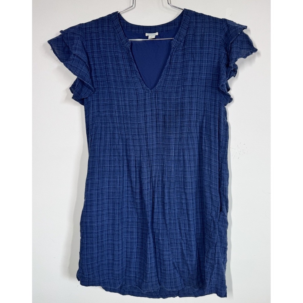 Sundance Cotton Blend V-Neck Gauze Popover Dress Women's M Pockets Coastal Boho